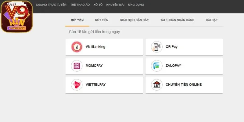 Các phương thức nạp tiền tại V9WIN